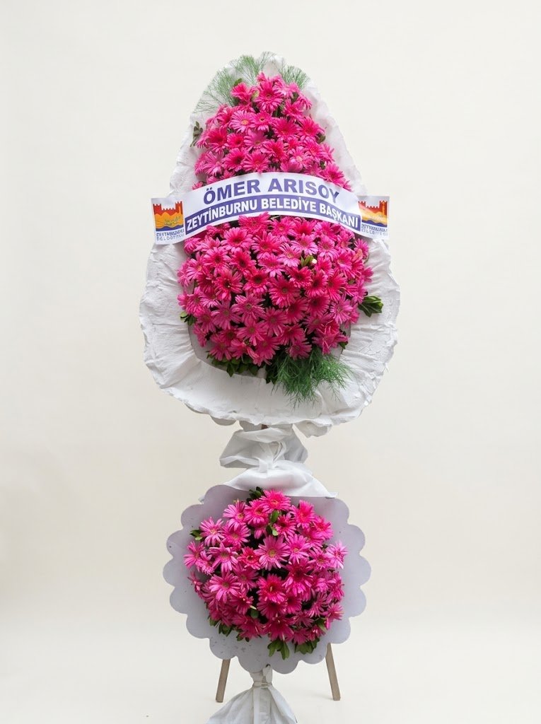 Pembe Gerbera Çift Katlı Çelenk