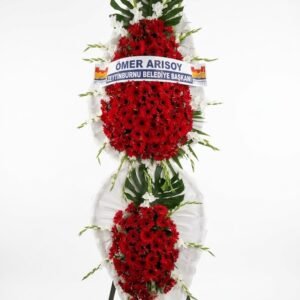Görkemli Kırmızı Gerbera Çift Katlı Tören ve Açılış Çelengi