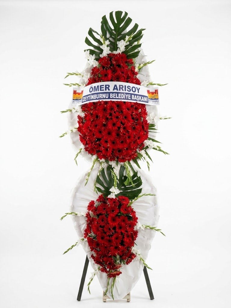 Görkemli Kırmızı Gerbera Çift Katlı Tören ve Açılış Çelengi